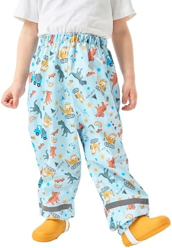 Fewlby Waterproof Trousers Kids Rain Pants For Boys Girls Lightweight Mud Pants Breathable Cartoon Rain Wear For Outdoor Play School 1-11 Years