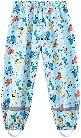 Fewlby Waterproof Trousers Kids Rain Pants for Boys Girls Lightweight Mud Pants Breathable Cartoon Rain Wear for Outdoor Play School 1-11 Years
