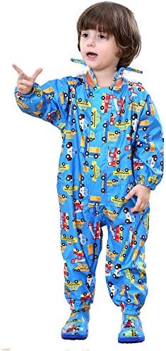 FILOWA Kids Puddle Suits Boys Girls Raincoat Hooded Waterproof All In One Rainsuit Lightweight Portable Breathable Rainwear PVC Transparent Hat Brim Zipper Muddy Suit For Childs 1-7 Years