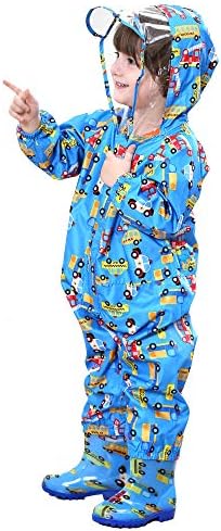 FILOWA Kids Puddle Suits Boys Girls Raincoat Hooded Waterproof All In One Rainsuit Lightweight Portable Breathable Rainwear PVC Transparent Hat Brim Zipper Muddy Suit For Childs 1-7 Years
