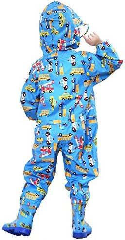 FILOWA Kids Puddle Suits Boys Girls Raincoat Hooded Waterproof All In One Rainsuit Lightweight Portable Breathable Rainwear PVC Transparent Hat Brim Zipper Muddy Suit For Childs 1-7 Years