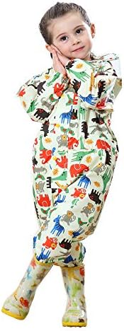 FILOWA Kids Puddle Suits Boys Girls Raincoat Hooded Waterproof All In One Rainsuit Lightweight Portable Breathable Rainwear PVC Transparent Hat Brim Zipper Muddy Suit For Childs 1-7 Years