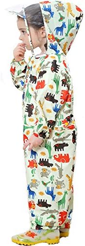 FILOWA Kids Puddle Suits Boys Girls Raincoat Hooded Waterproof All In One Rainsuit Lightweight Portable Breathable Rainwear PVC Transparent Hat Brim Zipper Muddy Suit For Childs 1-7 Years