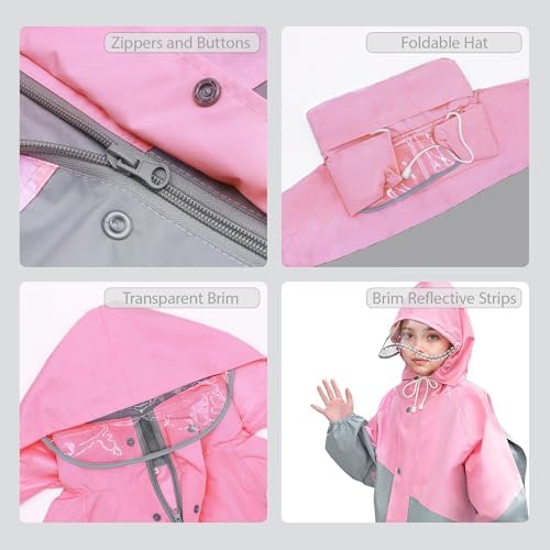 FILOWA Kids Waterproof Suit Girls Boys Hooded Waterproof Jacket And Trouser Set Breathable Rain Coat & Pants Lightweight Raincoat With Portable Bag Outdoor School Rain Suit For Teenager 8-14 Years