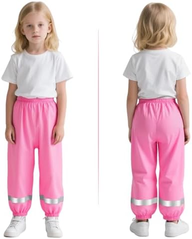 FILOWA Kids Waterproof Trousers Girls Lightweight Rain Trouser Boys Dirty Proof Mud Pants With Reflective Strip Overtrousers Breathable Rain Pant Outdoor School Cycling Rainwear For Toddler 1-10 Years