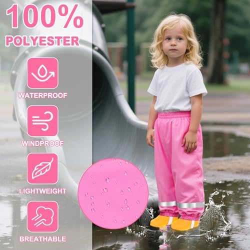 FILOWA Kids Waterproof Trousers Girls Lightweight Rain Trouser Boys Dirty Proof Mud Pants With Reflective Strip Overtrousers Breathable Rain Pant Outdoor School Cycling Rainwear For Toddler 1-10 Years