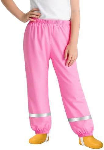 FILOWA Kids Waterproof Trousers Girls Lightweight Rain Trouser Boys Dirty Proof Mud Pants with Reflective Strip Overtrousers Breathable Rain Pant Outdoor School Cycling Rainwear for Toddler 1-10 Years