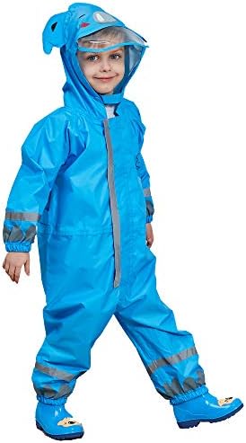 FILOWA Raincoat Hooded Kids Puddle Suit Boys Girls All In One Waterproof Rainsuit Lightweight Rainwear Portable Breathable Muddy Suit Unisex 3-10 Years