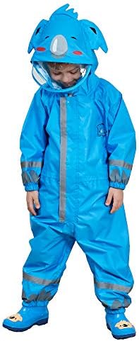 FILOWA Raincoat Hooded Kids Puddle Suit Boys Girls All In One Waterproof Rainsuit Lightweight Rainwear Portable Breathable Muddy Suit Unisex 3-10 Years
