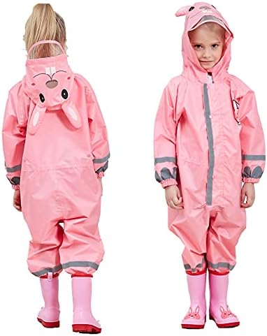 FILOWA Raincoat Hooded Kids Puddle Suit Boys Girls All in One Waterproof Rainsuit Lightweight Rainwear Portable Breathable Muddy Suit Unisex 3-10 Years