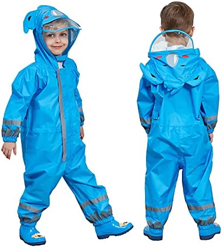 FILOWA Raincoat Hooded Kids Puddle Suit Boys Girls All in One Waterproof Rainsuit Lightweight Rainwear Portable Breathable Muddy Suit Unisex 3-10 Years