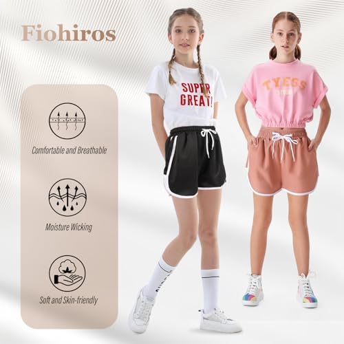 Fiohiros Girls Athletic Shorts Summer Loose 8-14 Years Girls Shorts Colourful Sports Short For Casual Beach School 3 Pack
