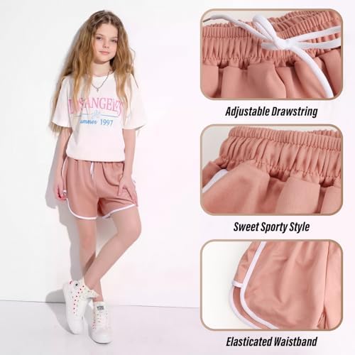 Fiohiros Girls Athletic Shorts Summer Loose 8-14 Years Girls Shorts Colourful Sports Short For Casual Beach School 3 Pack