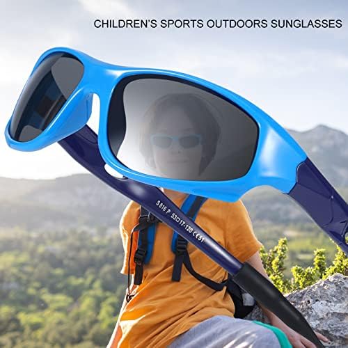 Firtink 2 Pair Kids Polarized Sunglasses Flexible Rubber Boy Sunglasses Protection With Glasses Strap For Kids Boys Girl Sports Hiking Riding