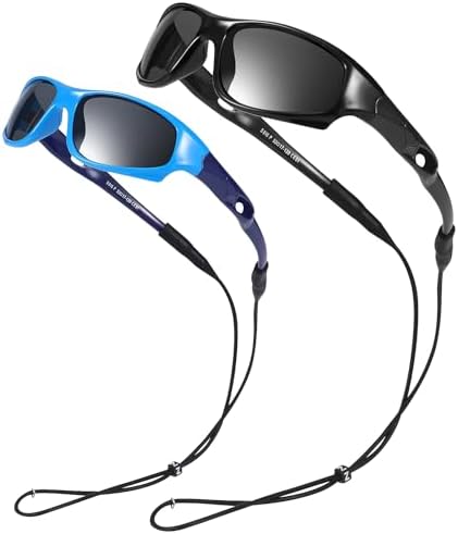 Firtink 2 Pair Kids Polarized Sunglasses Flexible Rubber Boy Sunglasses Protection With Glasses Strap For Kids Boys Girl Sports Hiking Riding