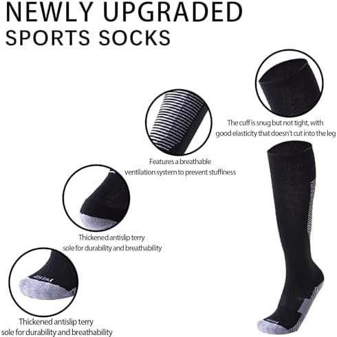 Fjquamitix 4 Pairs Football Socks For Kids Knee High Breathable Non-Slip Rugby Soccer Sports Socks For Boys 9-12 Years Old