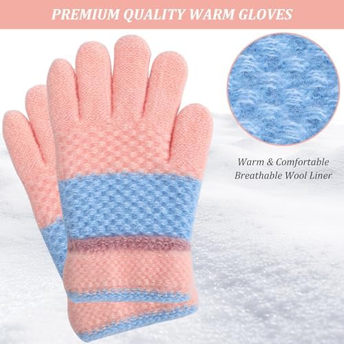 Fjquamitix 6 Pairs Kids Winter Gloves Knitted Colorful Thermal Gloves Stretchy Full Fingers Warm Glove For Children Boys Girls Ages 5-10
