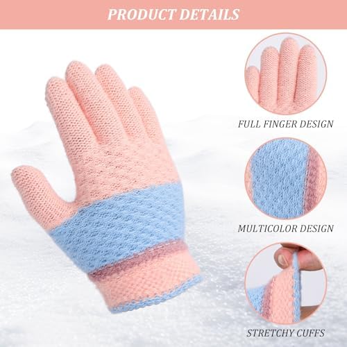 Fjquamitix 6 Pairs Kids Winter Gloves Knitted Colorful Thermal Gloves Stretchy Full Fingers Warm Glove For Children Boys Girls Ages 5-10