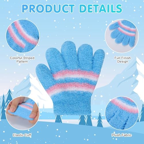 Fjquamitix 6 Pairs Kids Winter Gloves Plush Colorful Striped Knit Glove Thermal Stretchy Full Fingers Magic Gloves For Boys Girls