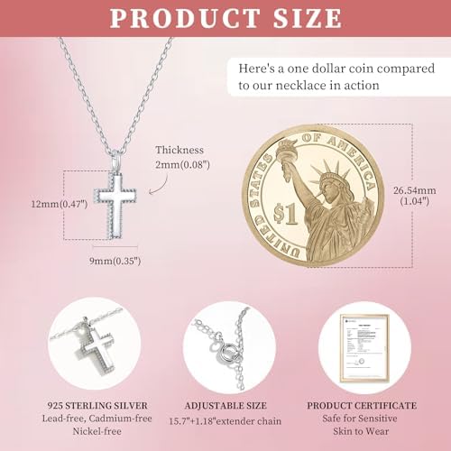FLHEART Sterling Silver Cross Necklace For Kids - Dainty Cross Pendant Necklace Christening Gift For Godchild Easter First Communion Confirmation Baptism Gifts For Boys Girls