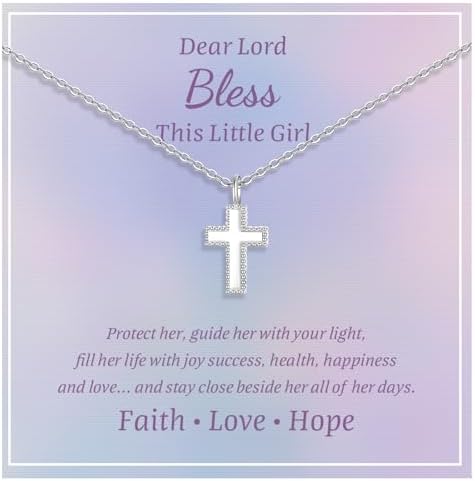 FLHEART Sterling Silver Cross Necklace for Kids - Dainty Cross Pendant Necklace Christening Gift for Godchild Easter First Communion Confirmation Baptism Gifts for Boys Girls