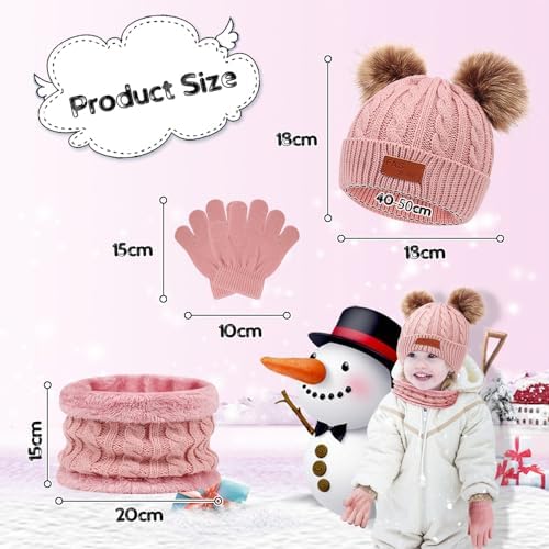 Flintronic 3PCS Kids Winter Beanie Hat Scarf Gloves Set 3 In 1 Knit Warm Toddler Winter Cap Gloves Neck Warmer Winter Thick Warm Accessories Sets For Boys Girls Of 1-5 Years