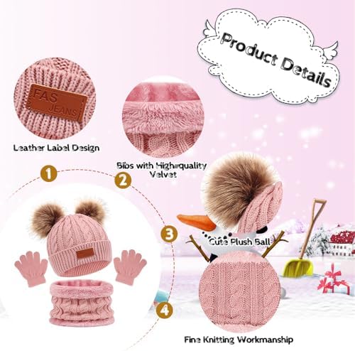 Flintronic 3PCS Kids Winter Beanie Hat Scarf Gloves Set 3 In 1 Knit Warm Toddler Winter Cap Gloves Neck Warmer Winter Thick Warm Accessories Sets For Boys Girls Of 1-5 Years