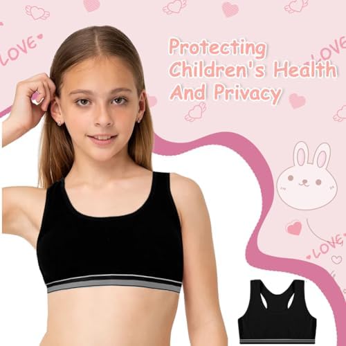 Flintronic 4 Pack Girls Sports Bra Cotton Training Bras Unpadded Crop Top Teenage Girls Crop Vest