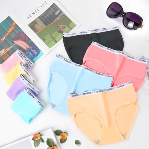 Flintronic 8 Pack Knickers For Teen Girls Soft Cotton Briefs Mid Waist Hipster Underwear Sports Panties For Teen Girl 10-16 Years