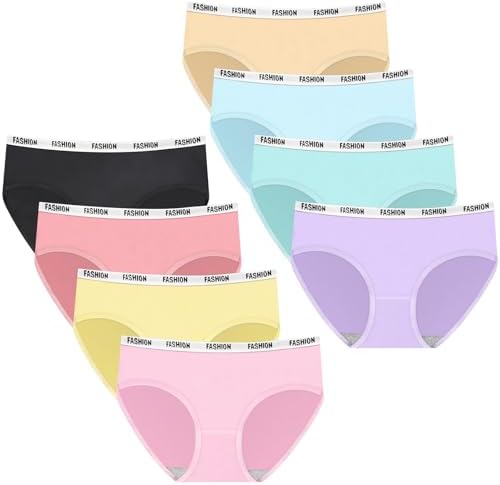 flintronic 8 Pack Knickers for Teen Girls Soft Cotton Briefs Mid Waist Hipster Underwear Sports Panties for Teen Girl 10-16 Years