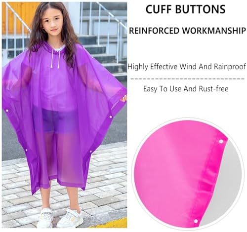 Flintronic Kids Waterproof Rain Poncho Kids Portable Raincoat Rain Reusable EVA Raincoat For Girls Boys Lightweight Rainwear Children With Hood And Buttons For School Outdoor Travel Hiking