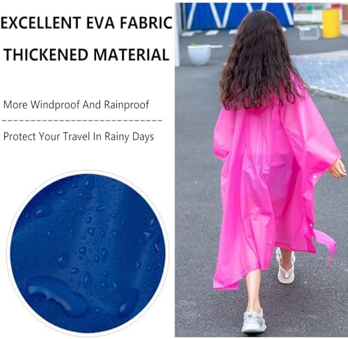 Flintronic Kids Waterproof Rain Poncho Kids Portable Raincoat Rain Reusable EVA Raincoat For Girls Boys Lightweight Rainwear Children With Hood And Buttons For School Outdoor Travel Hiking