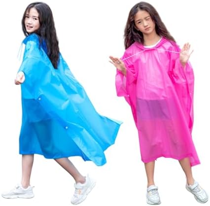 Flintronic Kids Waterproof Rain Poncho Kids Portable Raincoat Rain Reusable EVA Raincoat For Girls Boys Lightweight Rainwear Children With Hood And Buttons For School Outdoor Travel Hiking