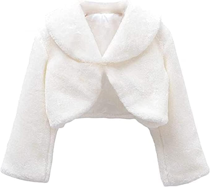 Flora Faux Fur Flower Girl Long Sleeve Shrug Bolero Jacket Coat