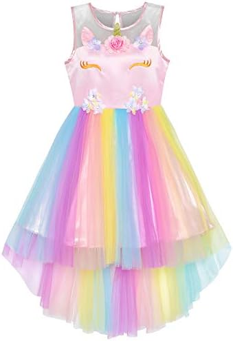 Flower Girls Dress Unicorn Rainbow Pageant Princess Party Age 4-10 Years