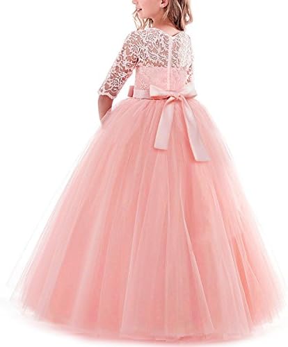 Flower Girls Lace 3/4 Sleeve Dress Wedding Bridesmaid First Communion Evening Party Floor Length Dress Kids Princess Pageant Birthday Prom Carnival Christmas Ball Gown
