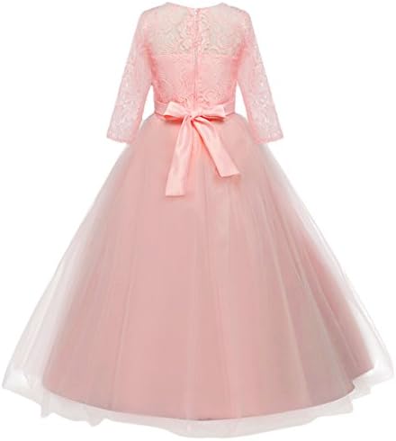 Flower Girls Lace 3/4 Sleeve Dress Wedding Bridesmaid First Communion Evening Party Floor Length Dress Kids Princess Pageant Birthday Prom Carnival Christmas Ball Gown