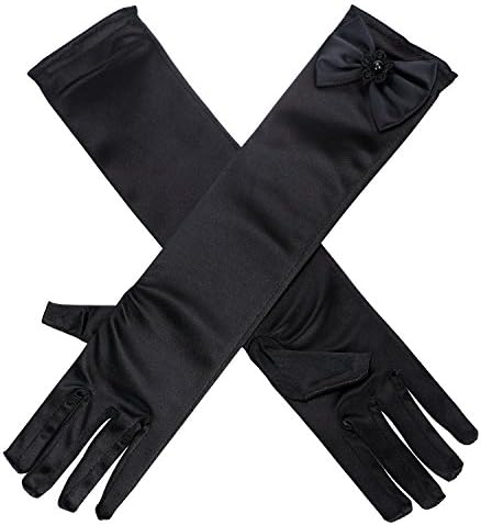 Flower Girls Long Satin Elbow Length Princess Gloves - Stretchy Full Fingers Hand Wear For Communion Wedding Fancy Dress Party Cosplay