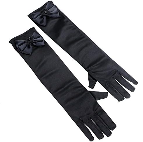 Flower Girls Long Satin Elbow Length Princess Gloves - Stretchy Full Fingers Hand Wear for Communion Wedding Fancy Dress Party Cosplay