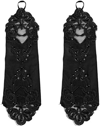 Flower Girls Long Satin Lace Fingerless Gloves With Sequins Beads For Communion Princess Wedding Bridesmaid - Child Fancy Costume Dress Elbow Length Gloves For 8-15 Years Old
