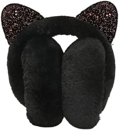 Foldable Kids Plush Winter Earmuffs Cat Ears Inspired Girls Faux Fur Ear Warmer Boys Soft Cushioned Warm Ear Muffs Fleece Earflaps Cold Weather Ears Protector Kids Ski Snow Ear Covers Xmas Gift