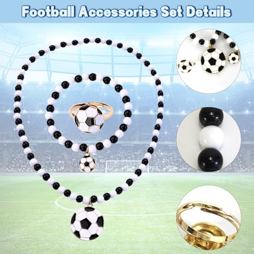 Football Boys' Necklaces Set 3 Pcs Black White Bead Boys Bracelet Necklaces Rings Elastic Rope For Boy Teenager