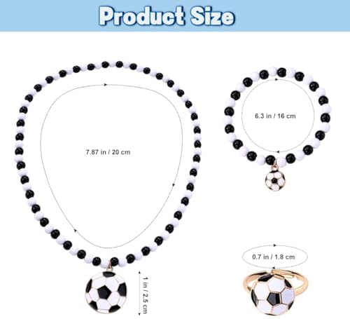 Football Boys' Necklaces Set 3 Pcs Black White Bead Boys Bracelet Necklaces Rings Elastic Rope For Boy Teenager