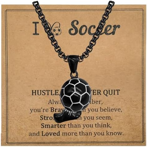 Football Necklace Gifts for Boys with Gift Card Jewelry Kids Chain Necklace for Football Players Sports Funs Soccer Birthday Presents 23 In Silver