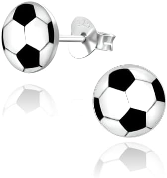 Football/Soccer Stud Earrings/Pair of Ear Studs for Children Kids Boys Girls Teenagers Women - 925 Sterling Silver - Ideal Small Children's Earrings - 5MM 7.5MM