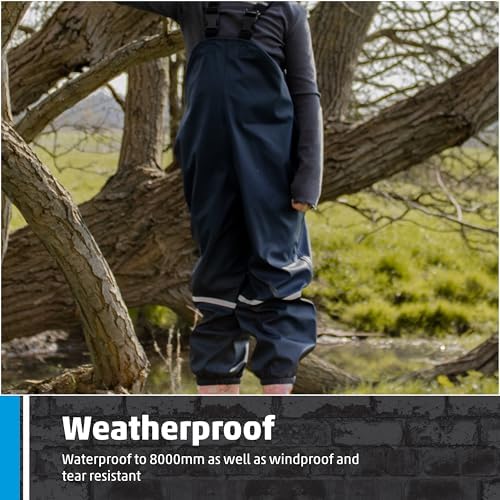 Fort - Splashflex Bib 'N' Brace - Navy & Green - Waterproof Kids Overalls - Adjustable Braces - Windproof - Bib And Brace Overalls - Waterproof Suits For Children