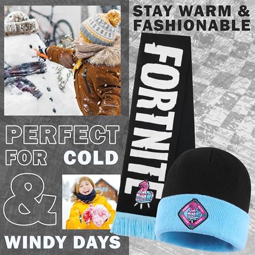 Fortnite Beanie Winter Accessories Set Boys & Teens 3pcs Hat Scarf & Gloves Warm Knit For School Travel Days Out Gamer Gifts