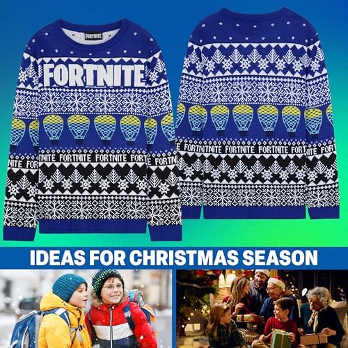 Fortnite Christmas Jumper For Boys & Teens 7-15 Years Blue Knitted Pullover Sweater With Long Sleeves Xmas Gifts For Him
