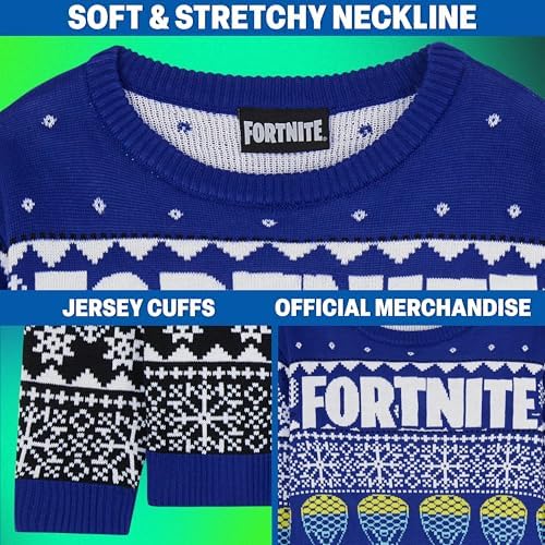 Fortnite Christmas Jumper For Boys & Teens 7-15 Years Blue Knitted Pullover Sweater With Long Sleeves Xmas Gifts For Him