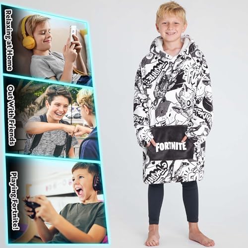 Fortnite Oversized Hoodie Blankets For Boys Fleece Extra Long Warm Wearable Hooded Poncho For Kids And Teens 14+ Gamers Gifts